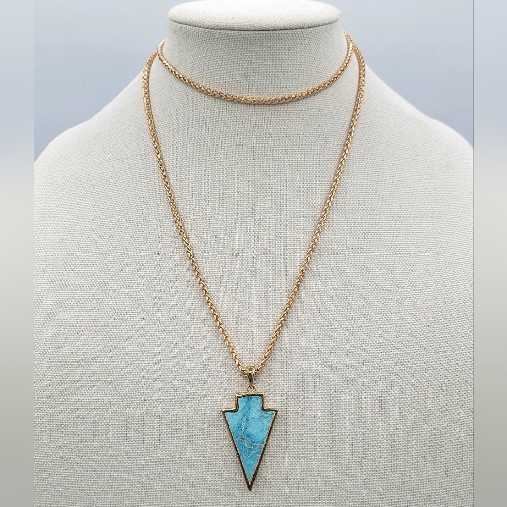 Turquoise Pendant Necklace Gold Tone #2278